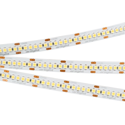 Лента RT 6-3528-240 24V Warm2700 4х (1200 LED) (Arlight, 19.2 Вт/м, IP20) Гибкая лента, светодиоды smd 3528, 240шт/м (1200шт на 5м), белая плата 10мм, скотч 3М. Цвет ТЕПЛЫЙ 2700-2900K. Питание 24V, мощность 19.2 Вт/м (96 Вт на 5м), угол 120°, высокая цветопередача CRI>90. Размеры 5000х10x2мм. Мин.отрезок 25мм, 6 шт светодиодов. Пакет 5м. Цена за 1м. Обязательная установка на профиль.