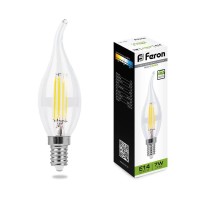  - Лампа светодиодная филаментнаядиммируемая Feron E14 7W 4000K Свеча на ветру Прозрачная LB-167 25873