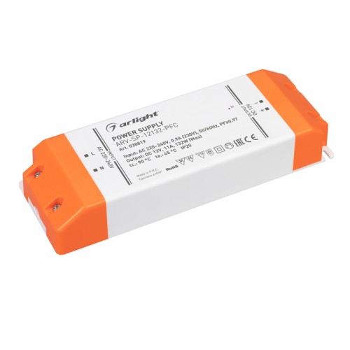 Блок питания ARV-SP-12132-PFC (12V, 11A, 130W) (Arlight, IP20 Пластик, 5 лет) 