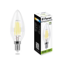 - Лампа светодиодная филаментнаядиммируемая Feron Е14 7W 4000K Свеча на ветру Прозрачная LB-166 25871