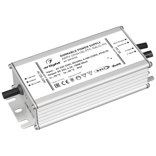 Блок питания ARPV-UH24100-PFC-DALI2-PH (24V, 4.2A, 100W) (Arlight, IP67 Металл, 7 лет) 