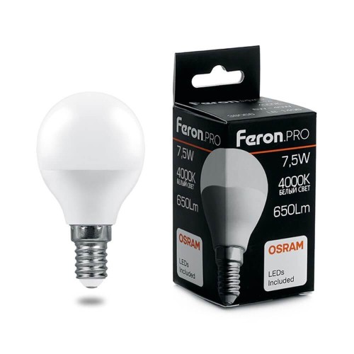 Лампа светодиодная Feron E14 7,5W 4000K матовая LB-1407 38072 