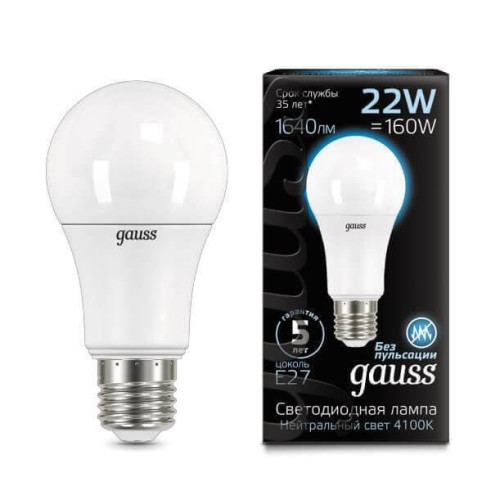 Лампа светодиодная Gauss E27 22W 4100К матовая 102502222 