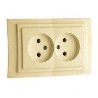  - Розетка 2К двойная Mono Electric Larissa 16A 250V винтовое подключение крем 103-171705-121