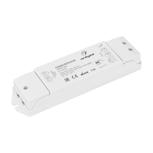 Усилитель SMART-MIX (12-36V, 2x8A) (Arlight, IP20 Пластик, 5 лет) Двухканальный усилитель для контроллеров SMART-MIX (12-24VDC). Питание 12-24VDC. 2 канала, ток нагрузки 2x8A, мощность нагрузки 192-576W. Размер 175x45x27 мм.