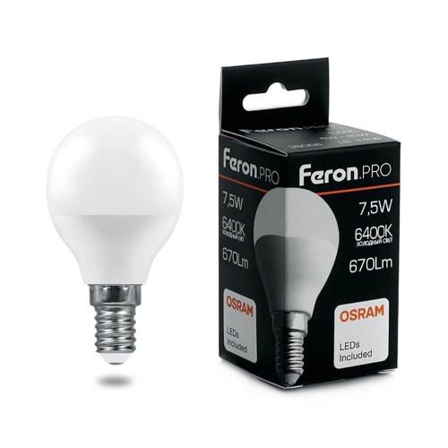 Лампа светодиодная Feron E14 7,5W 6400K матовая LB-1407 38073 