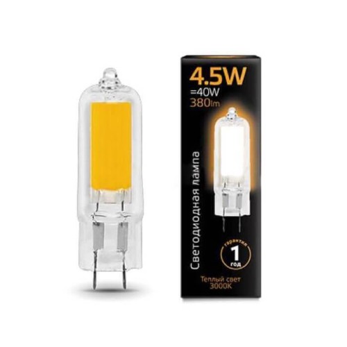 Лампа светодиодная Gauss G4 4.5W 3000K прозрачная 107807104 