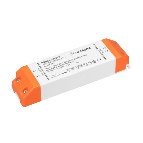 Блок питания ARV-SP-24050-PFC (24V, 2.08A, 50W) (Arlight, IP20 Пластик, 5 лет) 