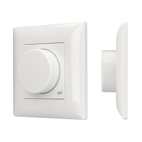 Панель Rotary SMART-P19-MIX (3V, 2.4G) (Arlight, IP20 Пластик, 5 лет) Накладная роторная панель 2.4 ГГц, цвет белый. Материал - пластик. Для управления MIX (CCT) источниками света (ШИМ). Управление цветовой температурой с помощью роторного вращателя. Питание/рабочее напряжение 3VDC от батарейки CR2032. Габариты 86х86х23 мм. Панель совместима с контроллерами и пультами серии SMART.