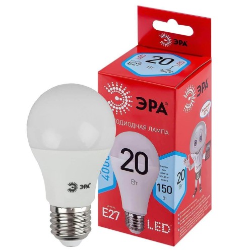 Лампа светодиодная ЭРА E27 20W 4000K матовая LED A65-20W-840-E27 R Б0049637 