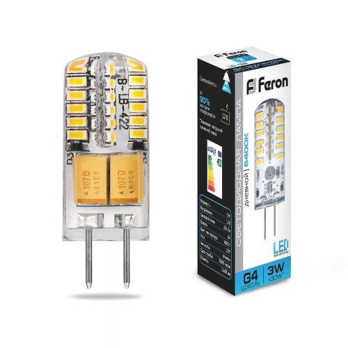 Лампа светодиодная Feron G4 3W 6400K прозрачная LB-422 25533 