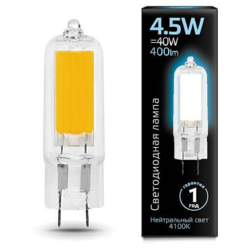 Лампа светодиодная Gauss G4 4.5W 4100K прозрачная 107807204 