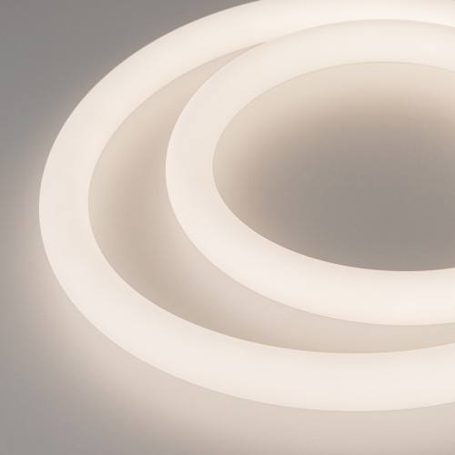 Лента герметичная MOONLIGHT-TOP-A336-D25mm 24V Day4000 360deg (14.4 W/m, IP65, 2835, 5m, wire x2) (Arlight, Вывод прямой, 3 года) Гибкая герметичная лента (неон серии MOONLIGHT), сечение 25×25 мм. Светодиоды SMD 2835 336 шт/м. Цвет свечения ДНЕВНОЙ (4000 К), индекс цветопередачи CRI>90, световой поток 950 лм/м, угол излучения 360°. Мощность 14.4 Вт/м, питание 24 В. Класс пылевлагозащиты IP65. Размеры 5000×25×25 мм. Произвольная резка. Изгиб согласно метки на корпусе, минимальный радиус изгиба 120 мм. Кабель питания длиной 500 мм, вывод с одной стороны вдоль линии сечения неона. Катушка 5 м. Цена за 1 м. Гарантия 3 года.