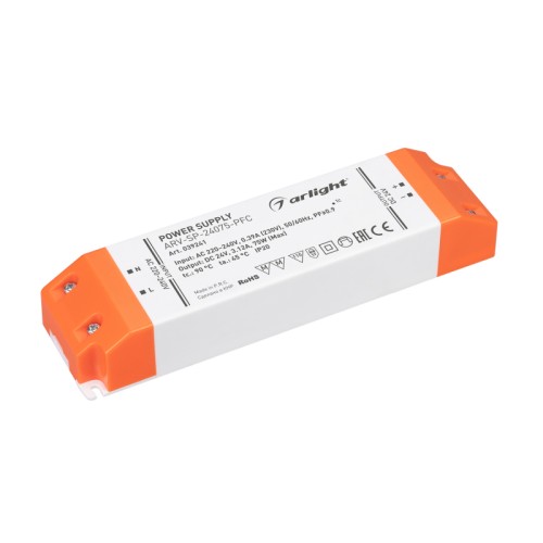 Блок питания ARV-SP-24075-PFC (24V, 3.12A, 75W) (Arlight, IP20 Пластик, 5 лет) 