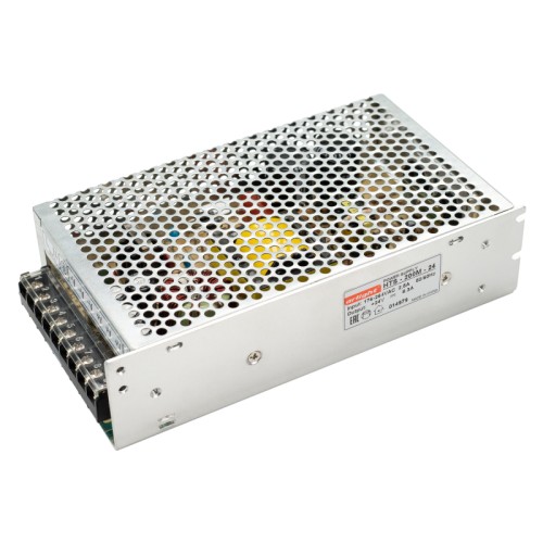 Блок питания HTS-200M-24 (24V, 8.3A, 200W) (Arlight, IP20 Сетка, 3 года) Источник напряжения с гальванической развязкой для светодиодных изделий. Входное напряжение 176-264 VAC. Выходные параметры: 24 В, 8,3 А, 200 Вт. Встроенный PFC >0,5. Негерметичный алюминиевый сетчатый корпус IP 20. Габаритные размеры длина 199 мм, ширина 110 мм, высота 50 мм. Гарантийный срок 3 года.