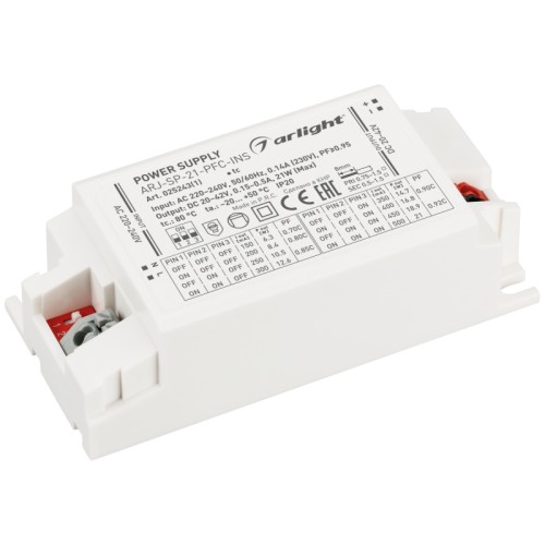 Блок питания ARJ-SP-21-PFC-INS (21W, 20-42V, 0.15-0.5A) (Arlight, IP20 Пластик, 5 лет) 