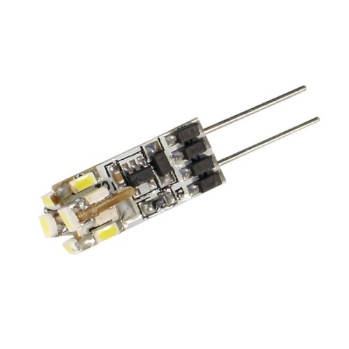 Светодиодная лампа AR-G4-12D0820-12V Warm (Arlight, Открытый) Лампа G4 "Tower". Цвет БЕЛЫЙ (ТЕПЛЫЙ). Высота 20мм, диаметр 8мм. Светодиоды 12шт smd 3014. Питание DC12V. Мощность 0,72Вт (61 люмен)