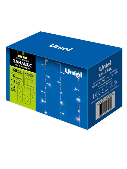 Светодиодная гирлянда Uniel занавес 220V теплый белый ULD-C1515-160/DTA Warm White IP20 UL-00005269 