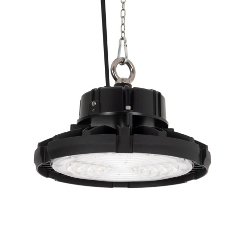 Светильник SP-FENIX-R285-150W White5000 (BK, 60 deg, 230V) (Arlight, IP65 Металл, 5 лет) Поставка под заказ от 200 шт. Светильник для освещения складских и промышленных помещений. Мощность 150W, напряжение питания AC 220-240V/50Hz. CRI 80. Тип светодиодов SMD2835, с групповой оптической линзой. Цвет свечения ДНЕВНОЙ 5000K, световой поток 21000 Lm, угол рассеивания 60°. Цвет корпуса черный, линза из поликарбоната, степень влагозащиты IP65. Габариты Ф285xH193мм. Рым-болт в комплекте.