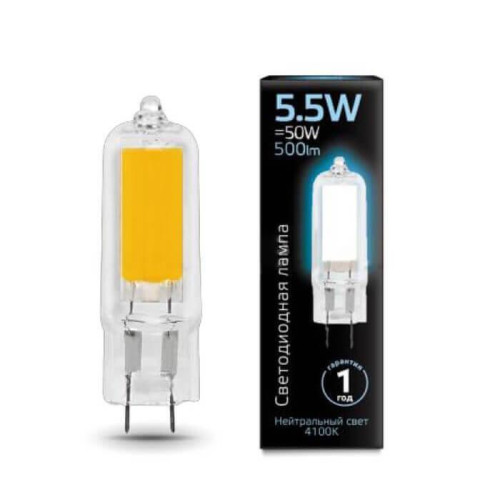 Лампа светодиодная Gauss G4 5.5W 4100K прозрачная 107807205 