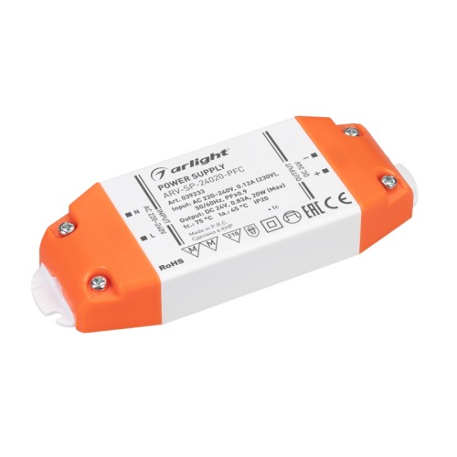 Блок питания ARV-SP-24020-PFC (24V, 0.83A, 20W) (Arlight, IP20 Пластик, 5 лет) 