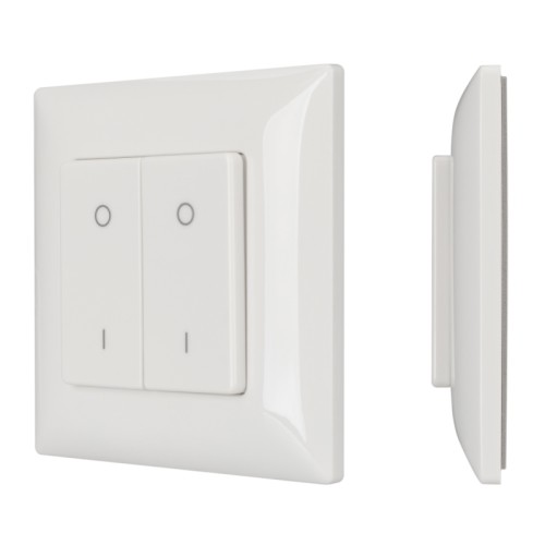 Панель SMART-P47-DIM-P-SUF (3V, 2 зоны, Knob, 2.4G) (Arlight, Пластик) Накладная кнопочная панель 2.4 ГГц, цвет белый. Материал - пластик. Для управления одноцветными источниками света (ШИМ), 2 зоны управления. Питание/рабочее напряжение 3VDC от батарейки CR2032. Габариты 86х86х14 мм. Панель совместима с диммерами серии SMART.