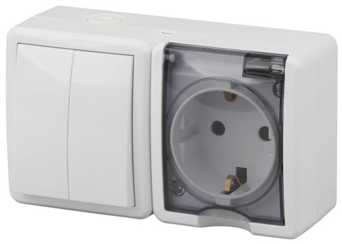 Блок розетка-выключатель двухклавишный ЭРА Эксперт IP54 16A 250V 11-7402-01 Б0020735 