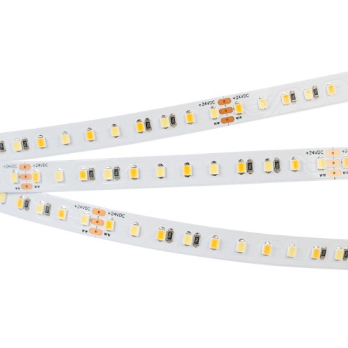 Лента RT 6-5000 24V White-MIX 2x (2835, 120 LED/m, LUX) (Arlight, 23 Вт/м, IP20) 2-х канальная лента LUX с изменяемой цв.температурой, светодиоды smd 2835, 120шт/м (600шт на 5м), белая плата 10мм, скотч 3М. Два цвета БЕЛЫЙ 6500K + ТЕПЛЫЙ 2700K. Угол 120°, цветопередача CRI>94. Питание 24V, мощность 23 Вт/м (115 Вт на 5м). Размеры 5000х10х1,8мм. Мин.отрезок 100мм, 12 светодиодов. Цена за 1м.