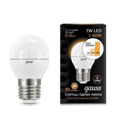 Лампа светодиодная диммируемая Gauss E27 7W 3000K матовая 105102107-S 