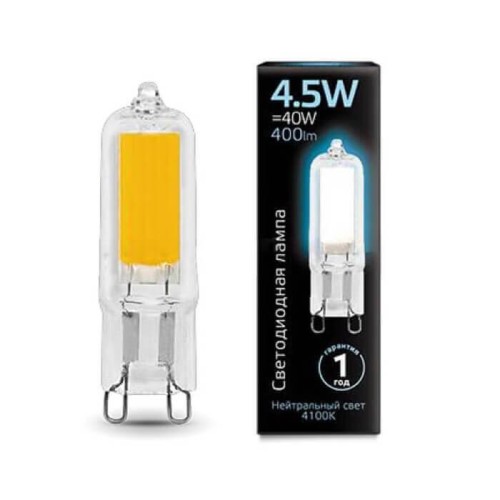 Лампа светодиодная Gauss G9 4.5W 4100K прозрачная 107809204 
