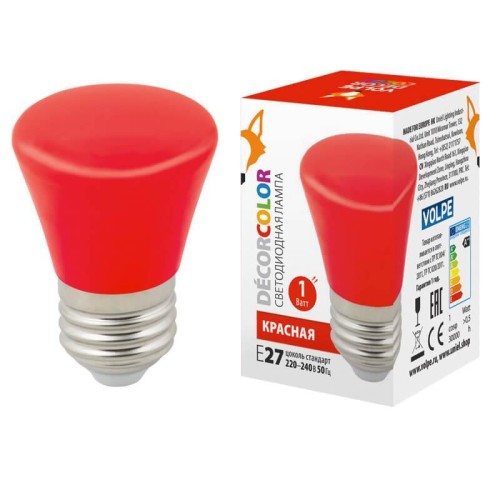 Лампа светодиодная Volpe E27 1W красная LED-D45-1W/RED/E27/FR/С BELL UL-00005638 