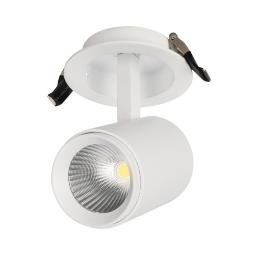 Светильник LGD-678WH-9W White 25deg (Arlight, IP20 Металл, 3 года) Встраиваемый поворотный светильник для потолка. Светодиод CREE 9W, цвет БЕЛЫЙ 6000K, св.поток 740-813лм, угол 25°, RA>80. Корпус белый. Мощность 9Вт, питание AC110-240V. Максимальные габариты LxWxH 115x90x115мм. Установка в отверстие 80мм. Драйвер в комплекте (20-40V 220mA).