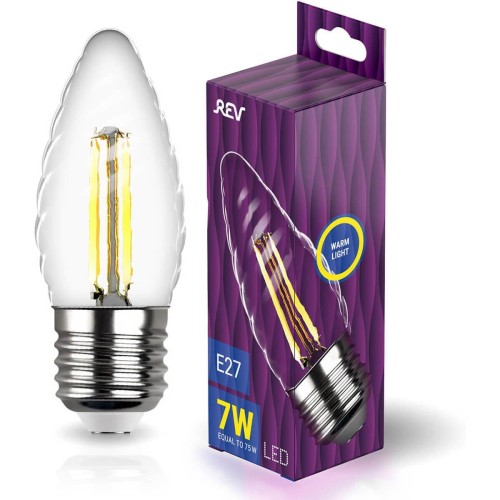 Лампа светодиодная филаментная REV TC37 E27 7W 2700К теплый свет свеча на ветру 32427 0 