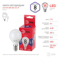  - Лампа светодиодная ЭРА E14 8W 6500K матовая P45-8W-865-E14 R Б0045358