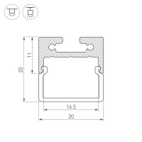  - Профиль с экраном SL-LINE-2011M-2500 BLACK+OPAL SQUARE (Arlight, Алюминий)