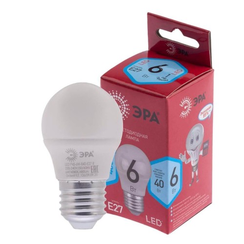 Лампа светодиодная ЭРА E27 6W 4000K матовая LED P45-6W-840-E27 R Б0049644 