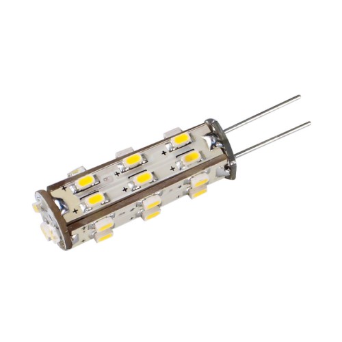 Светодиодная лампа AR-G4-27N1030-12V White (Arlight, Открытый) Лампа G4 "Tower". Цвет БЕЛЫЙ 6000K. Высота 31мм, диаметр 10мм. Светодиоды 27шт smd 3014. Питание DC12V. Мощность 1,3 Вт (138 люмен).