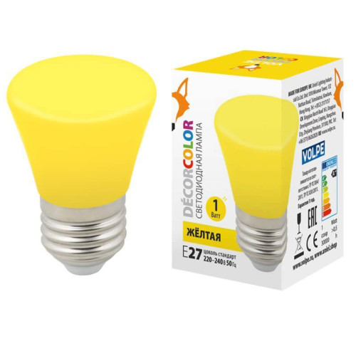 Лампа светодиодная Volpe E27 1W желтая LED-D45-1W/YELLOW/E27/FR/С BELL UL-00005641 