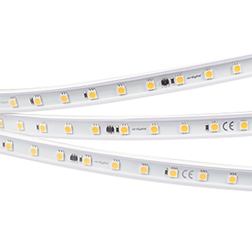 Лента герметичная ARL-PV-B54-15.5mm 230V Warm3000 (8 W/m, IP65, 5060, 10m) (Arlight, -) Светодиодная лента ARL-PV-B54 AC230V, герметичная IP65 (PV-трубка ПВХ экструзия). Светодиоды 5060, 54 шт/м (540 шт на 10 м), белая плата, ширина 15.5 мм. Цвет ТЕПЛЫЙ 3000 K, цветопередача CRI>90, угол 120°. Питание 230V, мощность 8 Вт/м (80 Вт на 10 м). Размеры 10000x15.5x6 мм. Мин.отрезок 500 мм, 27 светодиодов. Цена за 1м. Лента крепится с помощью скоб (приобретаются отдельно), 3M скотч отсутствует.