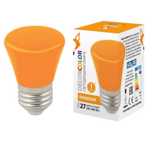 Лампа светодиодная Volpe E27 1W оранжевая LED-D45-1W/ORANGE/E27/FR/С BELL UL-00005642 