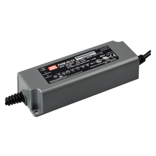 Блок питания PWM-40-24 (24V, 1.67A, 40W, 0-10V, PFC) (MEAN WELL, IP67 Пластик, 5 лет) 