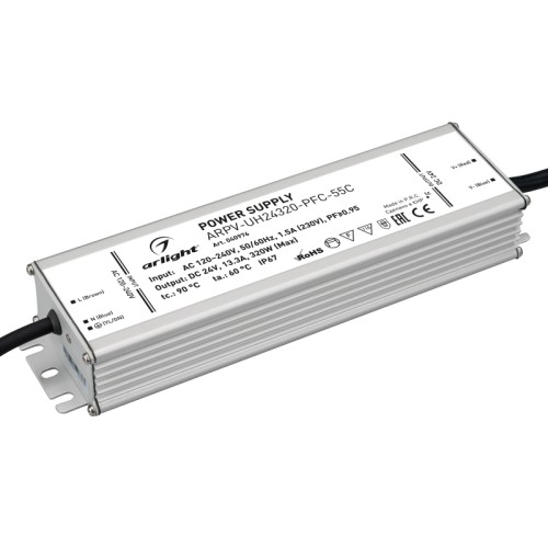 Блок питания ARPV-UH24320-PFC-55C (24V, 13.3A, 320W) (Arlight, IP67 Металл, 5 лет) 