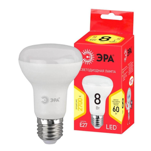 Лампа светодиодная ЭРА E27 8W 2700K матовая LED R63-8W-827-E27 R Б0050701 