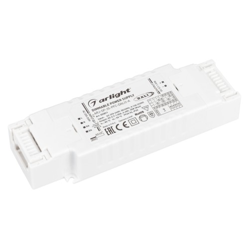 Блок питания ARJ-SP-35-PFC-DALI2-A (35W, 3-40V, 0.7-1.05 A) (Arlight, IP20 Пластик, 5 лет) Диммируемый токовый блок питания с управлением DALI 2.0 и функцией Push Dim с гальванической развязкой. Питание 220-240AC. Выход 3-40V - ток 700/750/800/850 mA, выход 3-38V - 900 mA, выход 3-36V - 950 mA, выход 3-35V -1000 mA, выход 3-33V -1050 mA макс. мощность 35W, PF >0,95. Размеры 136x42.5x24 мм. (96х42.5х24 мм. без крышек) Гарантия 5 лет.