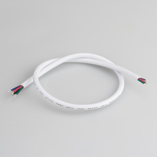 Провод питания ARL-MOONLIGHT-20AWG-4W-D6-CU-500 White (Arlight, Закрытый) Провод питания для RGB гибкого неона MOONLIGHT 1516. 4 проводника, калибр проводника 20AWG, материал проводника - луженая медь, внешний диаметр 6 мм. Внешняя оболочка - ПВХ белого цвета. Длина кабеля в отрезке - 500 мм.
