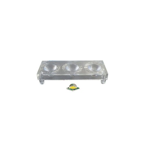 Блок линз 3LB30D (30deg, 3X LED) (Turlens, -) Блочная линза для мощных светодиодов любого типа (Cree/Emitter), угол обзора: вертикальный 30°, прозрачная микропризма. Материал PMMA, количество светодиодов на плате: 3. Габаритные размеры: длина 79.5 мм, ширина 30 мм, высота 16 мм.