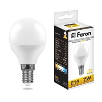  - Лампа светодиодная Feron E14 7W 2700K Шар Матовая LB-95 25478