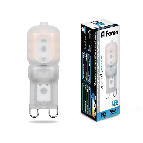 Лампа светодиодная Feron G9 5W 6400K Прямосторонняя Матовая LB-430 25638 