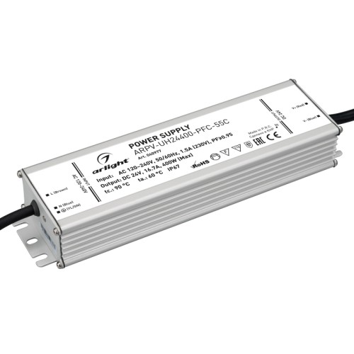 Блок питания ARPV-UH24400-PFC-55C (24V, 16.7A, 400W) (Arlight, IP67 Металл, 5 лет) 