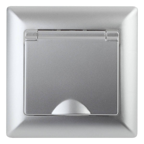 Розетка ЭРА Intro Solo Schuko 2P+E 16A 250V с крышкой серебро 4-203-03 Б0043321 